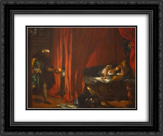Othello and Desdemona 24x20 Black Ornate Wood Framed Art Print Poster with Double Matting by Delacroix, Eugene