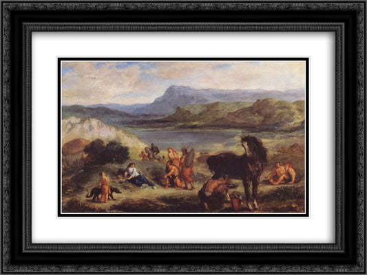 Ovid among the Scythians 24x18 Black Ornate Wood Framed Art Print Poster with Double Matting by Delacroix, Eugene