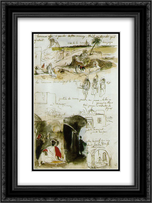 Page from the Moroccan Notebook 18x24 Black Ornate Wood Framed Art Print Poster with Double Matting by Delacroix, Eugene