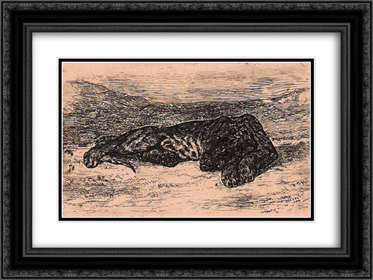 Panther 24x18 Black Ornate Wood Framed Art Print Poster with Double Matting by Delacroix, Eugene