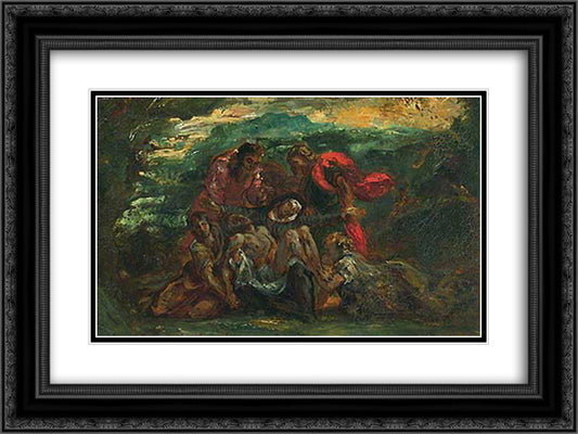 Pieta 24x18 Black Ornate Wood Framed Art Print Poster with Double Matting by Delacroix, Eugene