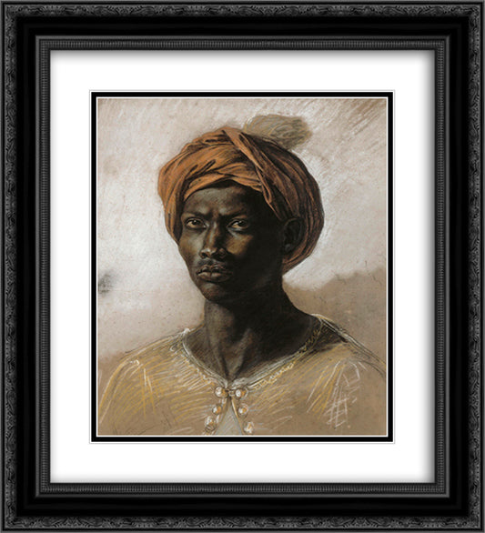 Portrait of a Turk in a Turban 20x22 Black Ornate Wood Framed Art Print Poster with Double Matting by Delacroix, Eugene