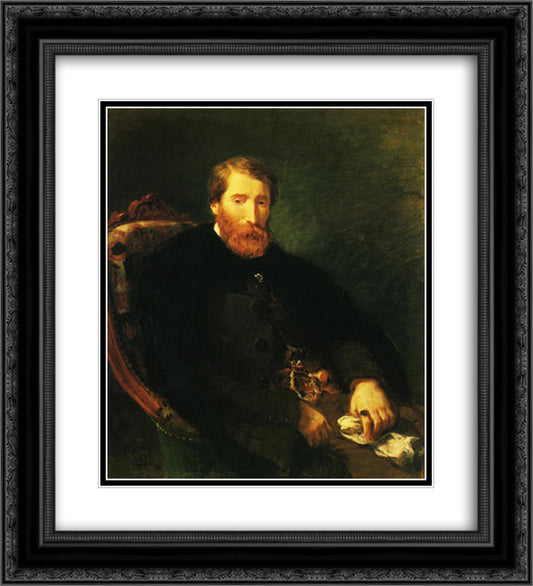 Portrait of Alfred Bruyas 20x22 Black Ornate Wood Framed Art Print Poster with Double Matting by Delacroix, Eugene
