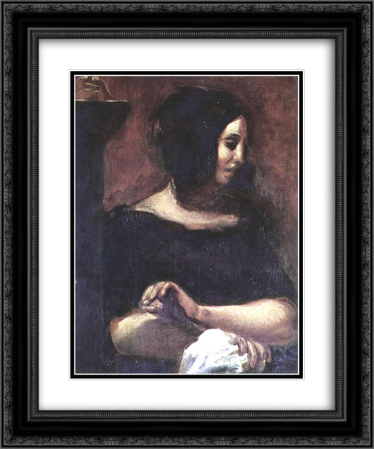Portrait of George Sand 20x24 Black Ornate Wood Framed Art Print Poster with Double Matting by Delacroix, Eugene