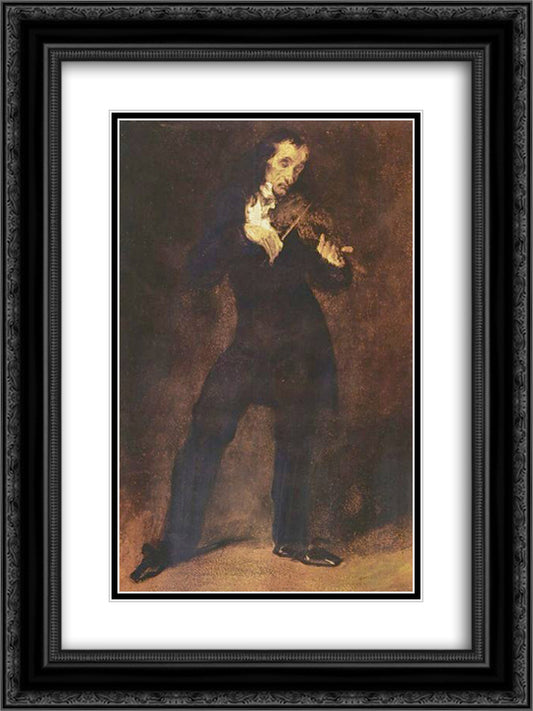 Portrait of Paganini 18x24 Black Ornate Wood Framed Art Print Poster with Double Matting by Delacroix, Eugene