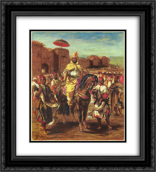 Portrait of the Sultan of Morocco 20x22 Black Ornate Wood Framed Art Print Poster with Double Matting by Delacroix, Eugene
