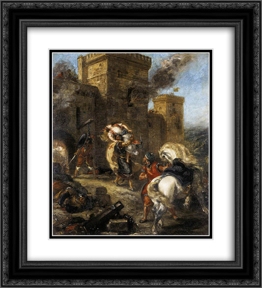 Rebecca Kidnapped by the Templar, Sir Brian de Bois-Guilbert 20x22 Black Ornate Wood Framed Art Print Poster with Double Matting by Delacroix, Eugene