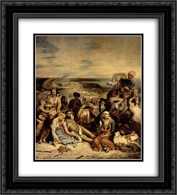 Scenes from the Massacre of Chios 20x22 Black Ornate Wood Framed Art Print Poster with Double Matting by Delacroix, Eugene