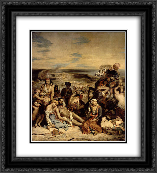Scenes from the Massacre of Chios 20x22 Black Ornate Wood Framed Art Print Poster with Double Matting by Delacroix, Eugene