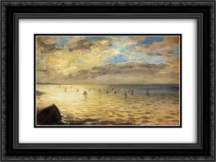 Sea Viewed from the Heights of Dieppe 24x18 Black Ornate Wood Framed Art Print Poster with Double Matting by Delacroix, Eugene