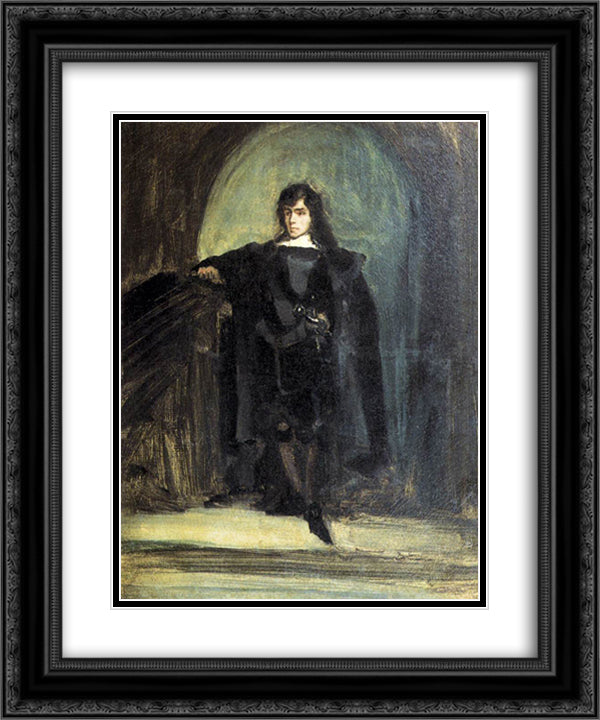 Self Portrait as Hamlet 20x24 Black Ornate Wood Framed Art Print Poster with Double Matting by Delacroix, Eugene