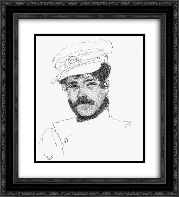 Self-Portrait with Cap 20x22 Black Ornate Wood Framed Art Print Poster with Double Matting by Delacroix, Eugene