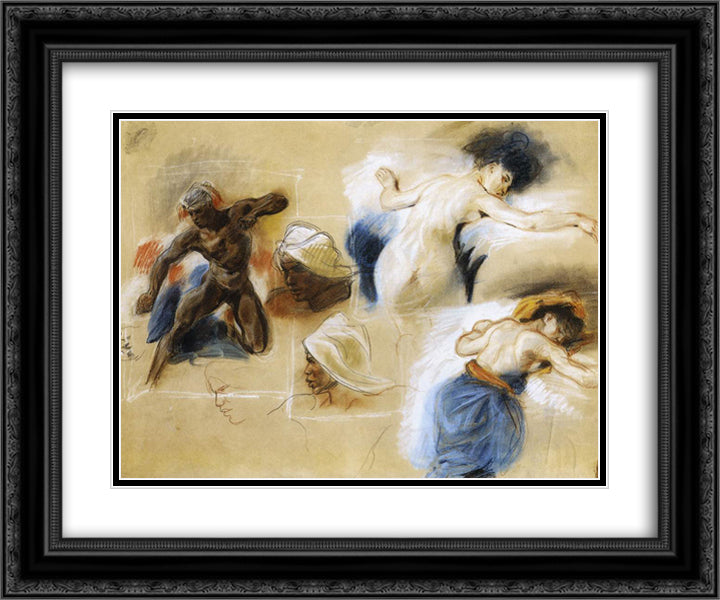 Sketch for The Death of Sardanapalus 24x20 Black Ornate Wood Framed Art Print Poster with Double Matting by Delacroix, Eugene