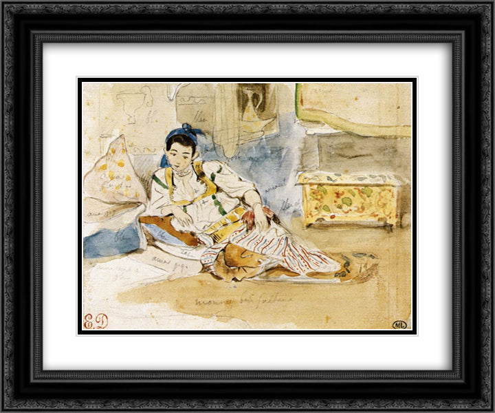 Sketch for the Women of Algiers 24x20 Black Ornate Wood Framed Art Print Poster with Double Matting by Delacroix, Eugene