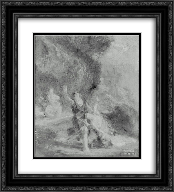 Spring Orpheus Coming to the Aid of Eurydice 20x22 Black Ornate Wood Framed Art Print Poster with Double Matting by Delacroix, Eugene