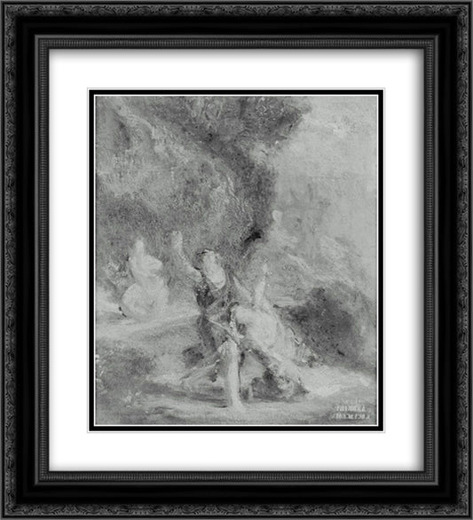 Spring Orpheus Coming to the Aid of Eurydice 20x22 Black Ornate Wood Framed Art Print Poster with Double Matting by Delacroix, Eugene