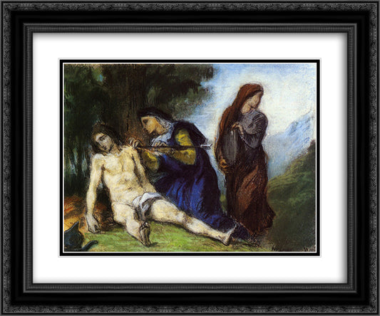 St. Sebastian 24x20 Black Ornate Wood Framed Art Print Poster with Double Matting by Delacroix, Eugene
