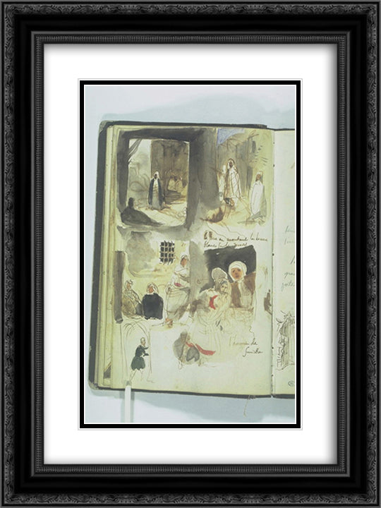 Streets and shops with characters, handwritten notes 18x24 Black Ornate Wood Framed Art Print Poster with Double Matting by Delacroix, Eugene