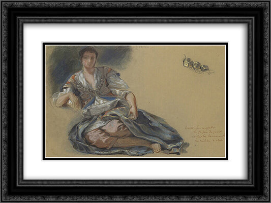Study for the painting Women of Algiers 24x18 Black Ornate Wood Framed Art Print Poster with Double Matting by Delacroix, Eugene