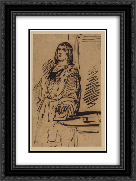 Study of a man in costume 18x24 Black Ornate Wood Framed Art Print Poster with Double Matting by Delacroix, Eugene