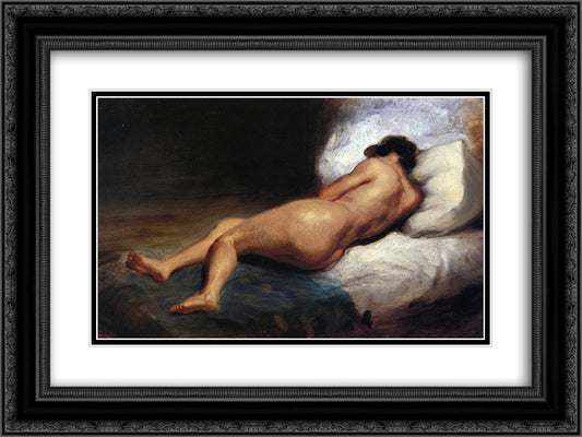 Study of a Reclining Nude 24x18 Black Ornate Wood Framed Art Print Poster with Double Matting by Delacroix, Eugene