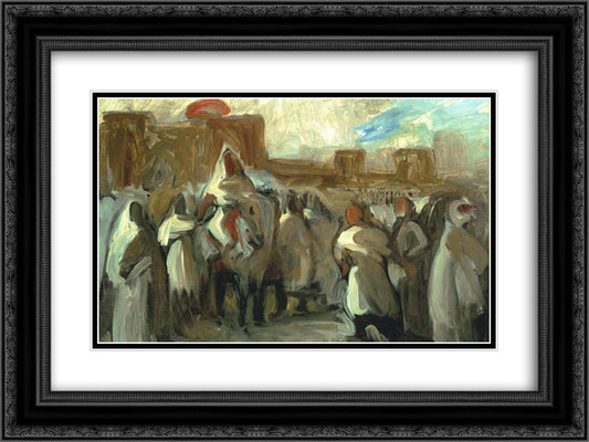 Sultan Abel el Rahman 24x18 Black Ornate Wood Framed Art Print Poster with Double Matting by Delacroix, Eugene