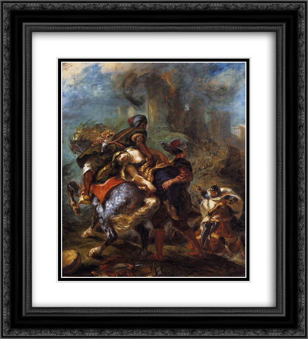 The Abduction of Rebecca 20x22 Black Ornate Wood Framed Art Print Poster with Double Matting by Delacroix, Eugene