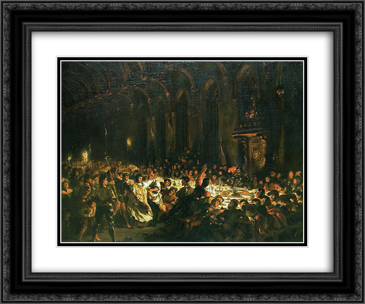 The Assassination of the Bishop of Liege 24x20 Black Ornate Wood Framed Art Print Poster with Double Matting by Delacroix, Eugene