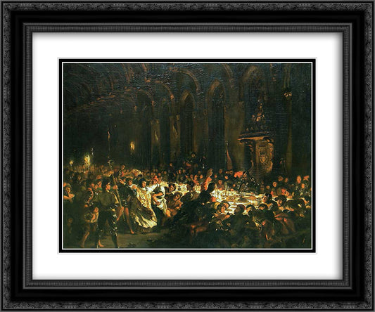 The Assassination of the Bishop of Liege 24x20 Black Ornate Wood Framed Art Print Poster with Double Matting by Delacroix, Eugene