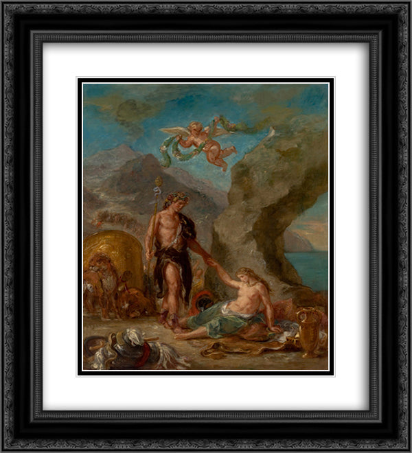 The Autumn Bacchus and Ariadne 20x22 Black Ornate Wood Framed Art Print Poster with Double Matting by Delacroix, Eugene