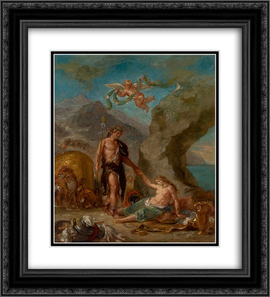 The Autumn Bacchus and Ariadne 20x22 Black Ornate Wood Framed Art Print Poster with Double Matting by Delacroix, Eugene