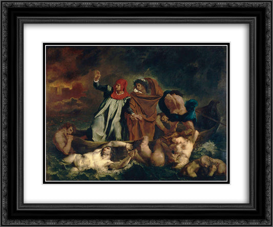 The Barque of Dante (Dante and Virgil in the Underworld) 24x20 Black Ornate Wood Framed Art Print Poster with Double Matting by Delacroix, Eugene