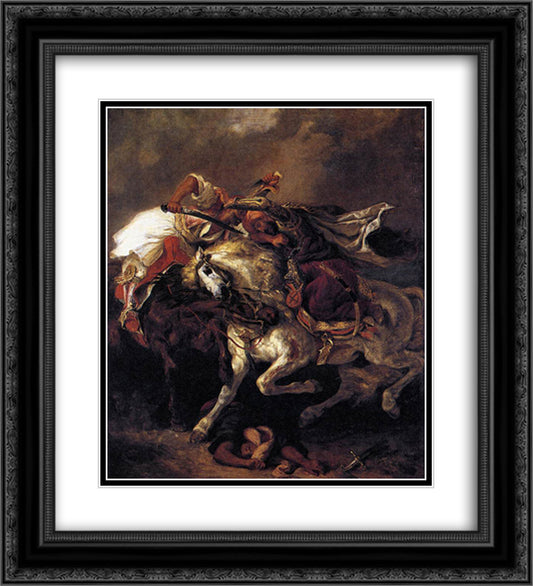 The Battle of Giaour and Hassan 20x22 Black Ornate Wood Framed Art Print Poster with Double Matting by Delacroix, Eugene