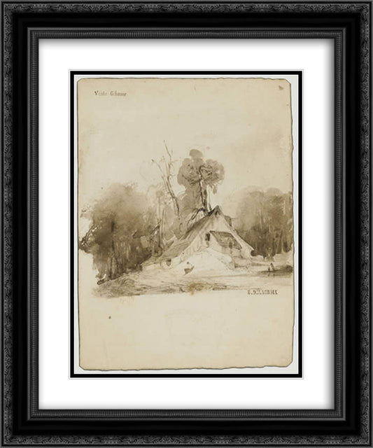 The Cottage in the grove 20x24 Black Ornate Wood Framed Art Print Poster with Double Matting by Delacroix, Eugene