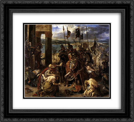 The Crusaders' entry into Constantinople, 12th April 1204, 1840 (oil on canvas) 22x20 Black Ornate Wood Framed Art Print Poster with Double Matting by Delacroix, Eugene