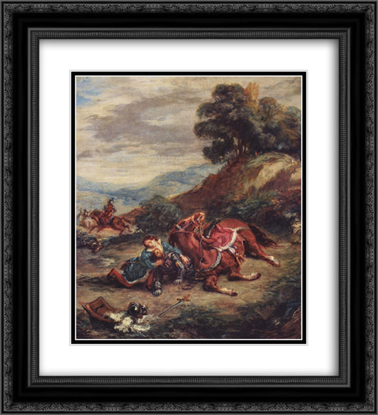 The death of Laras 20x22 Black Ornate Wood Framed Art Print Poster with Double Matting by Delacroix, Eugene