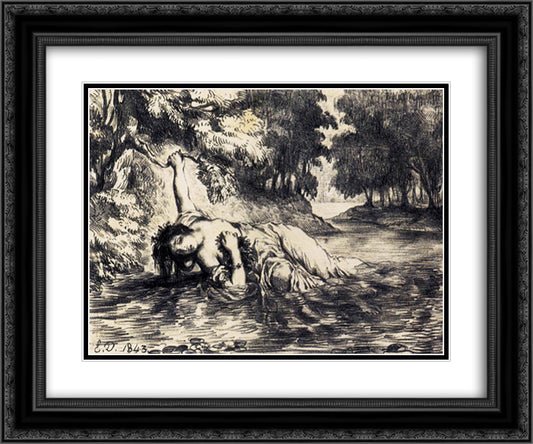 The Death of Ophelia 24x20 Black Ornate Wood Framed Art Print Poster with Double Matting by Delacroix, Eugene