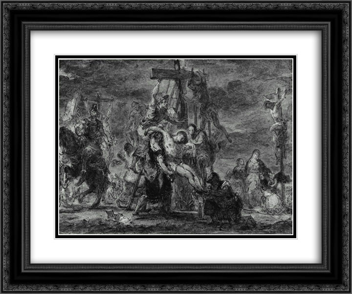 The Descent from the Cross 24x20 Black Ornate Wood Framed Art Print Poster with Double Matting by Delacroix, Eugene