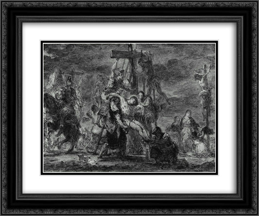 The Descent from the Cross 24x20 Black Ornate Wood Framed Art Print Poster with Double Matting by Delacroix, Eugene