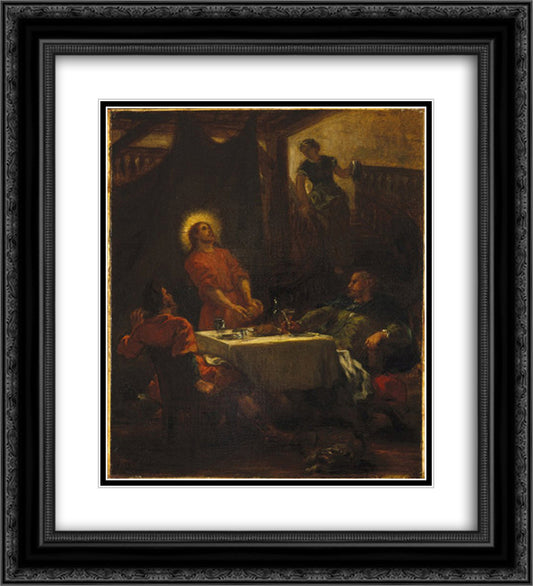 The Disciples at Emmaus 20x22 Black Ornate Wood Framed Art Print Poster with Double Matting by Delacroix, Eugene