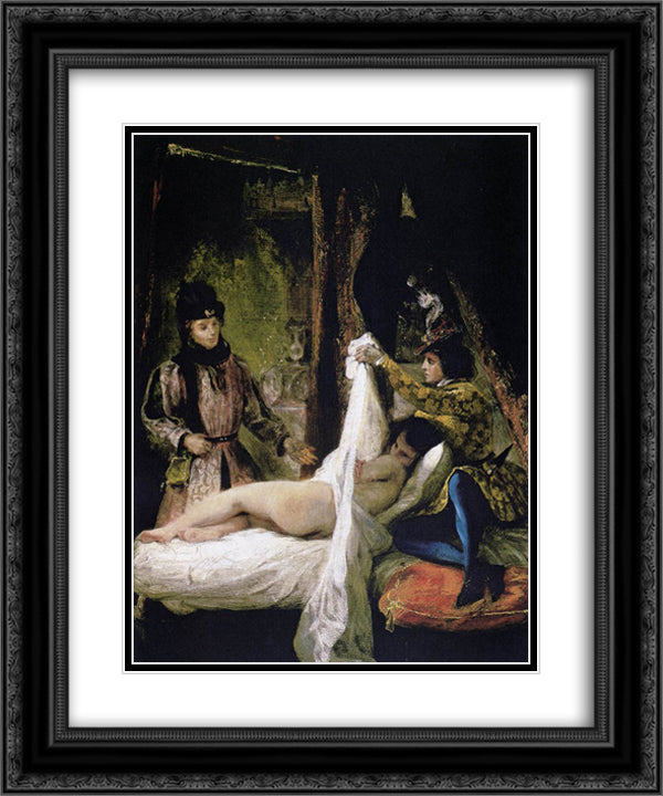 The Duc d'Orleans Showing his Mistress to the Duc de Bourgogne 20x24 Black Ornate Wood Framed Art Print Poster with Double Matting by Delacroix, Eugene