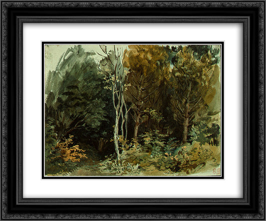 The Edge of a Wood at Nohant 24x20 Black Ornate Wood Framed Art Print Poster with Double Matting by Delacroix, Eugene