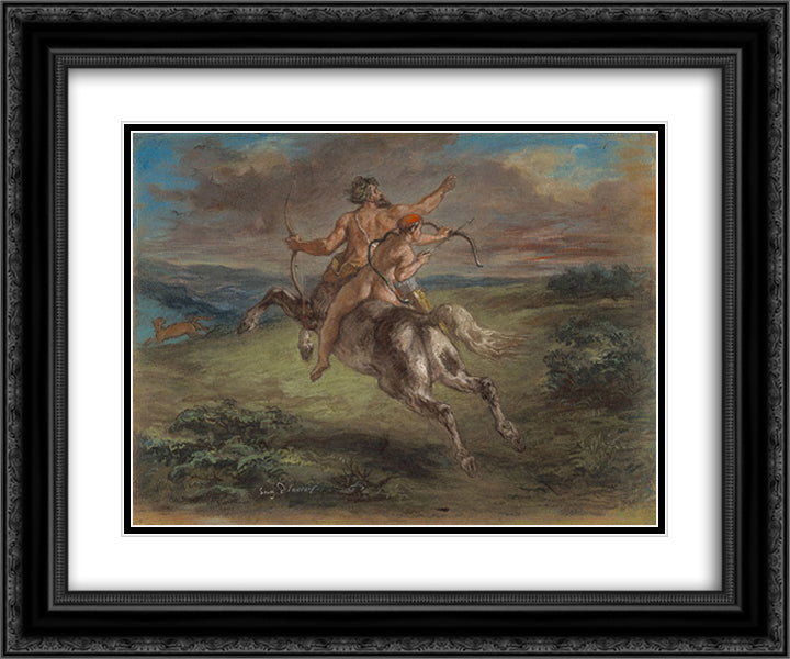 The Education of Achilles 24x20 Black Ornate Wood Framed Art Print Poster with Double Matting by Delacroix, Eugene
