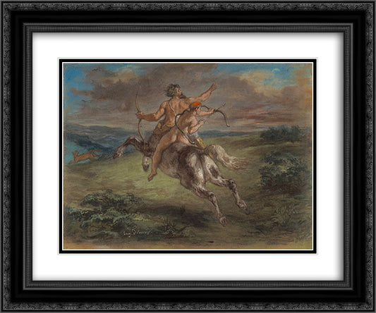 The Education of Achilles 24x20 Black Ornate Wood Framed Art Print Poster with Double Matting by Delacroix, Eugene