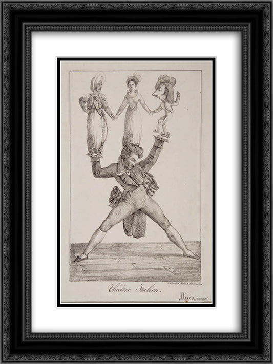 The Italian Theatre 18x24 Black Ornate Wood Framed Art Print Poster with Double Matting by Delacroix, Eugene