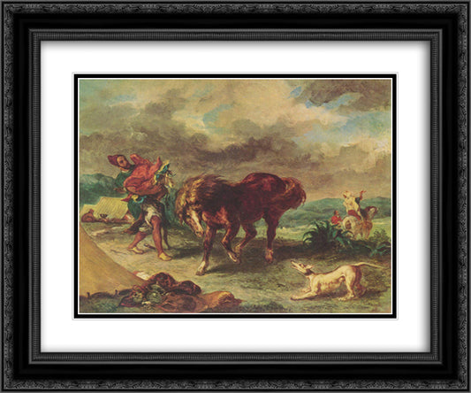 The Moroccan and his Horse 24x20 Black Ornate Wood Framed Art Print Poster with Double Matting by Delacroix, Eugene