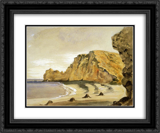 The Porte d'Amont, Etretat 24x20 Black Ornate Wood Framed Art Print Poster with Double Matting by Delacroix, Eugene