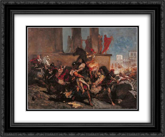The rape of Sabine women 24x20 Black Ornate Wood Framed Art Print Poster with Double Matting by Delacroix, Eugene