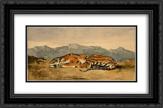 Tiger 24x16 Black Ornate Wood Framed Art Print Poster with Double Matting by Delacroix, Eugene