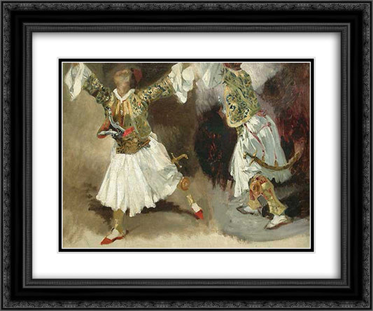Two Greek warriors dancing (Study costumes Souliotes) 24x20 Black Ornate Wood Framed Art Print Poster with Double Matting by Delacroix, Eugene